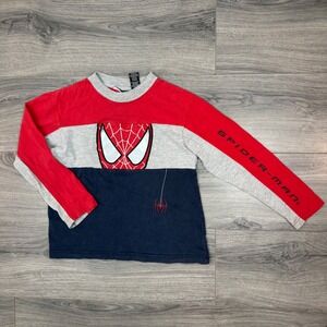 Vtg 2003 Spider-Man Colorblock Long Sleeve Tee Kids 8/10 Marvel Graphic Shirt